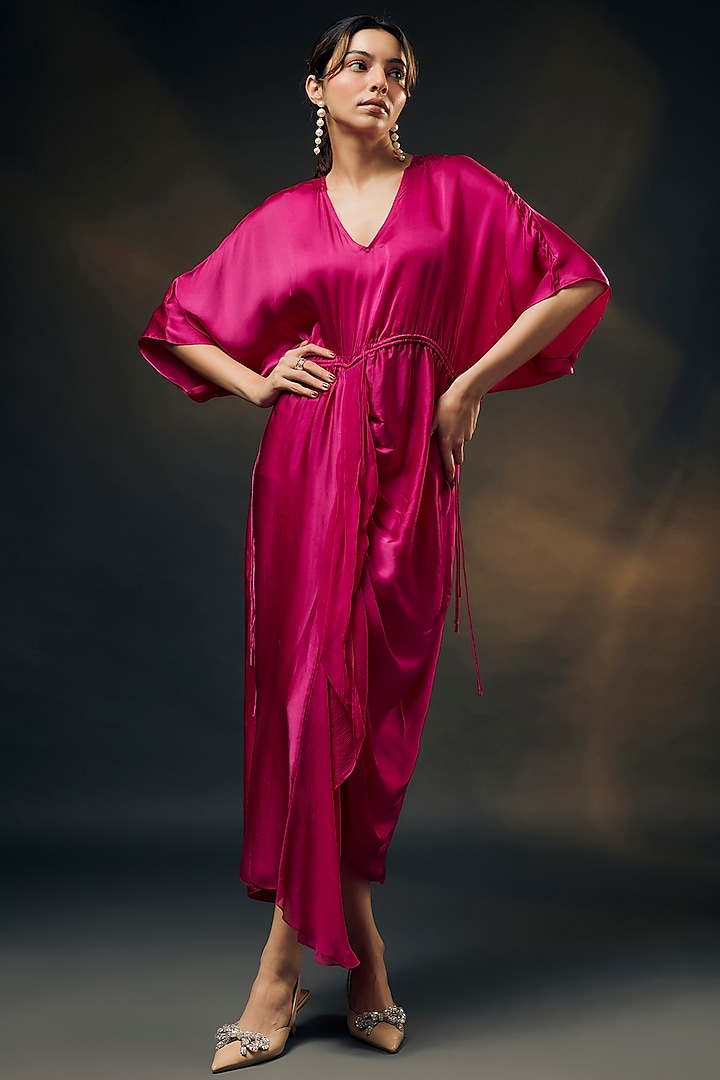 Pink Bamberg Satin Ruched Dress by Wendell Rodricks at Pernia's Pop Up Shop