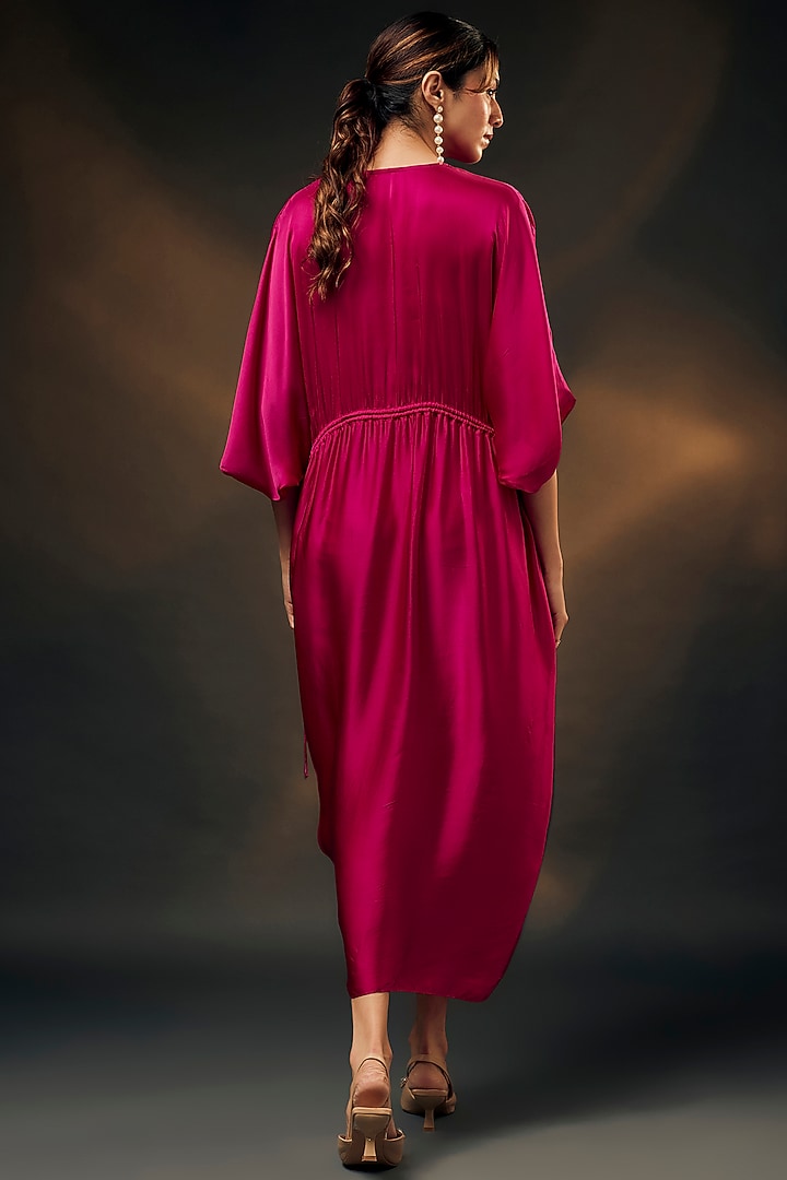 Pink Bamberg Satin Ruched Vacation Dress by Wendell Rodricks at Pernia's Pop Up Shop
