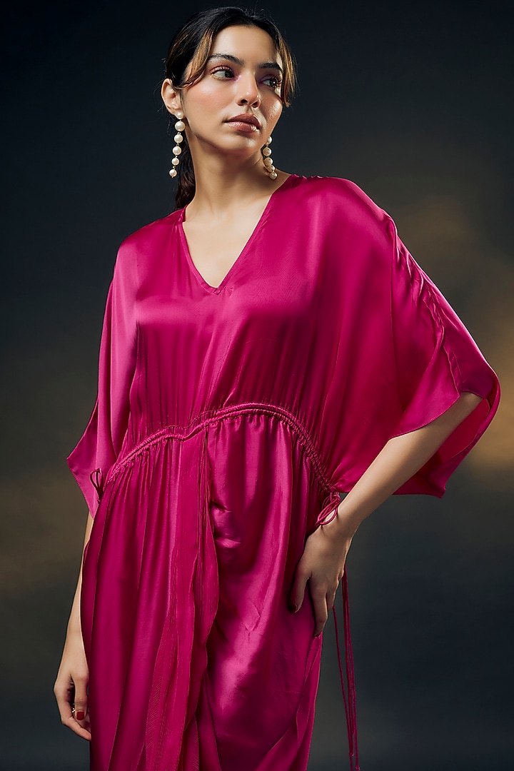 Pink Bamberg Satin Ruched Vacation Dress by Wendell Rodricks at Pernia's Pop Up Shop