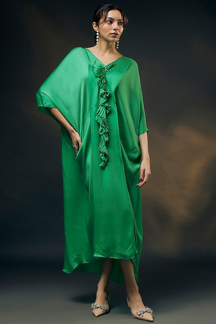 Mint Green Bamberg Satin Kaftan by Wendell Rodricks at Pernia's Pop Up Shop