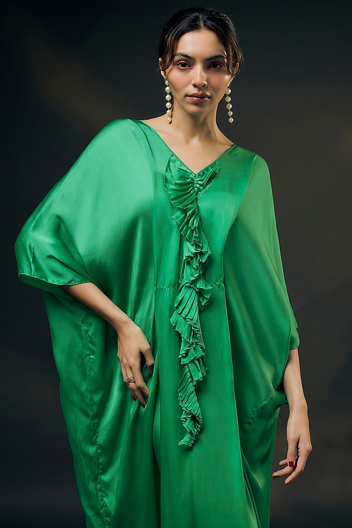 Mint Green Bamberg Satin Kaftan by Wendell Rodricks at Pernia's Pop Up Shop
