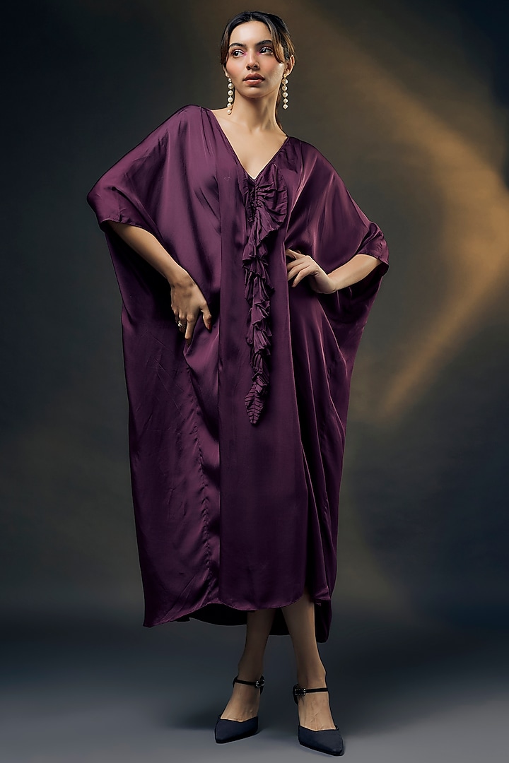 Wine Bamberg Satin Kaftan by Wendell Rodricks at Pernia's Pop Up Shop