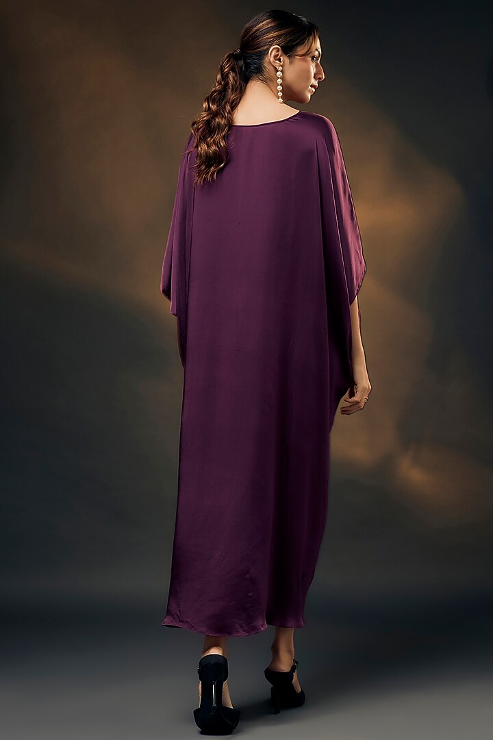 Wine Bamberg Satin Kaftan by Wendell Rodricks at Pernia's Pop Up Shop