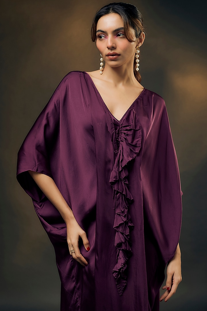 Wine Bamberg Satin Kaftan by Wendell Rodricks at Pernia's Pop Up Shop