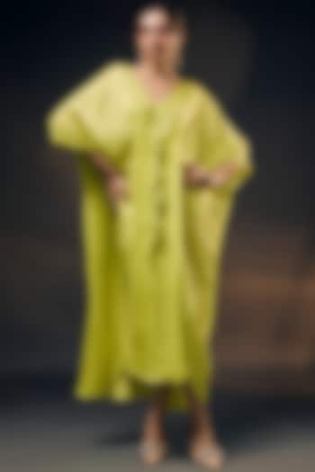 Yellow Bamberg Satin Kaftan by Wendell Rodricks at Pernia's Pop Up Shop