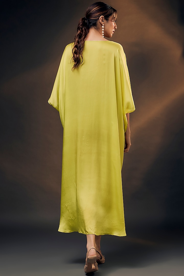Yellow Bamberg Satin Kaftan by Wendell Rodricks at Pernia's Pop Up Shop