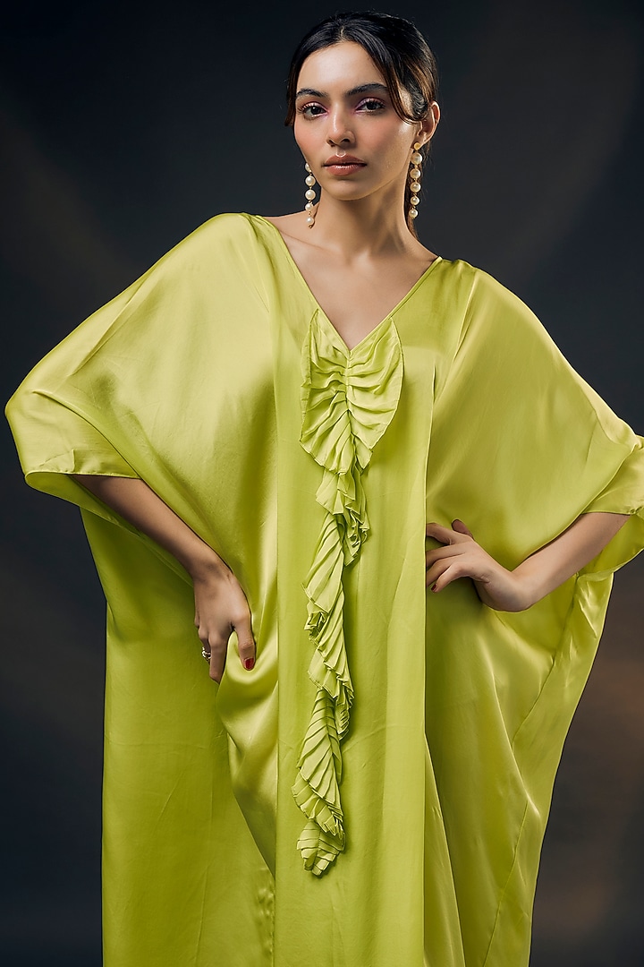 Yellow Bamberg Satin Kaftan by Wendell Rodricks at Pernia's Pop Up Shop