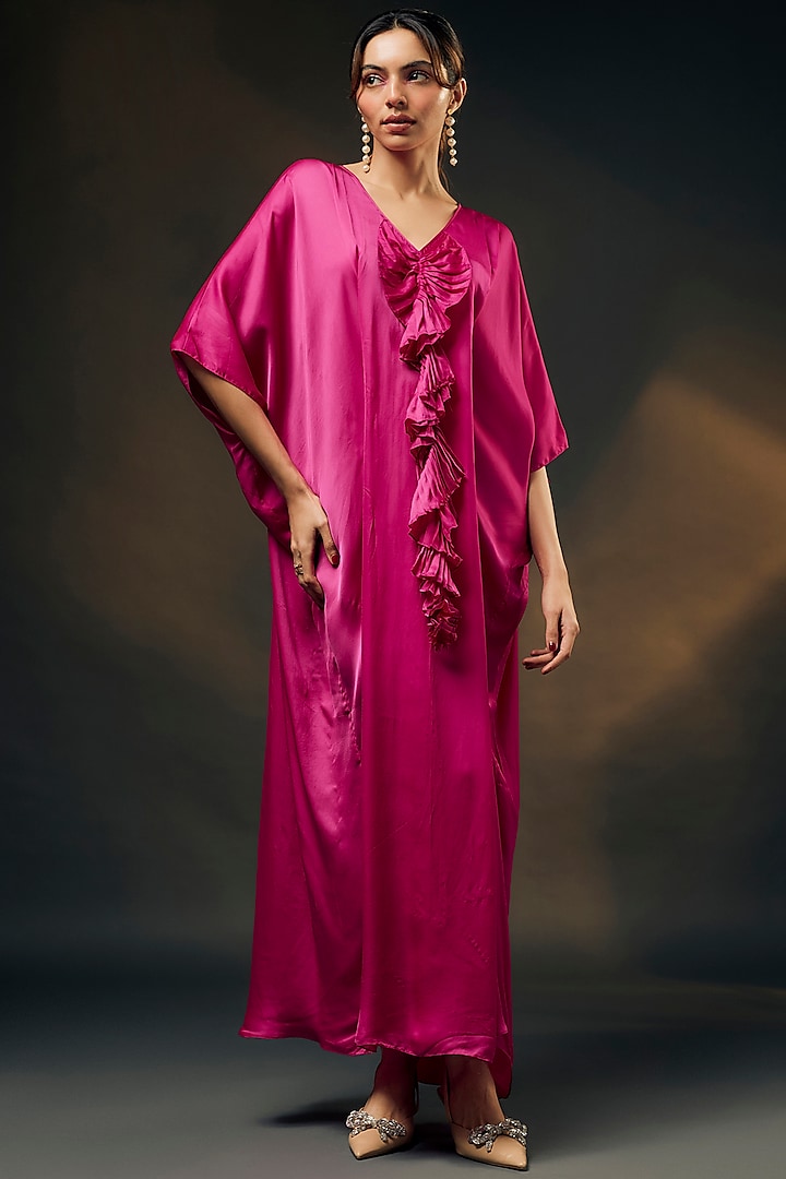 Pink Bamberg Satin Kaftan by Wendell Rodricks at Pernia's Pop Up Shop