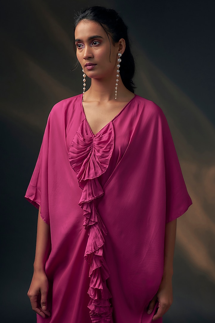 Pink Bamberg Satin Kaftan by Wendell Rodricks at Pernia's Pop Up Shop