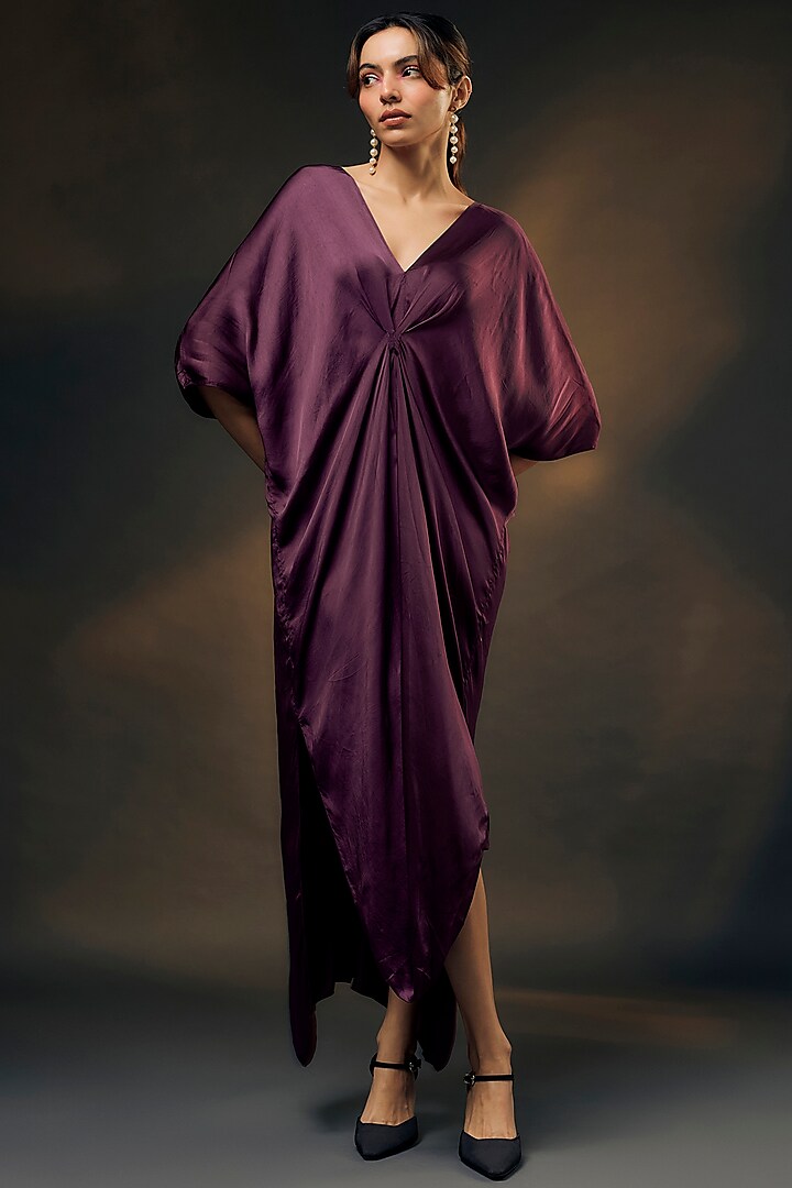 Purple Bamberg Satin Kaftan by Wendell Rodricks at Pernia's Pop Up Shop