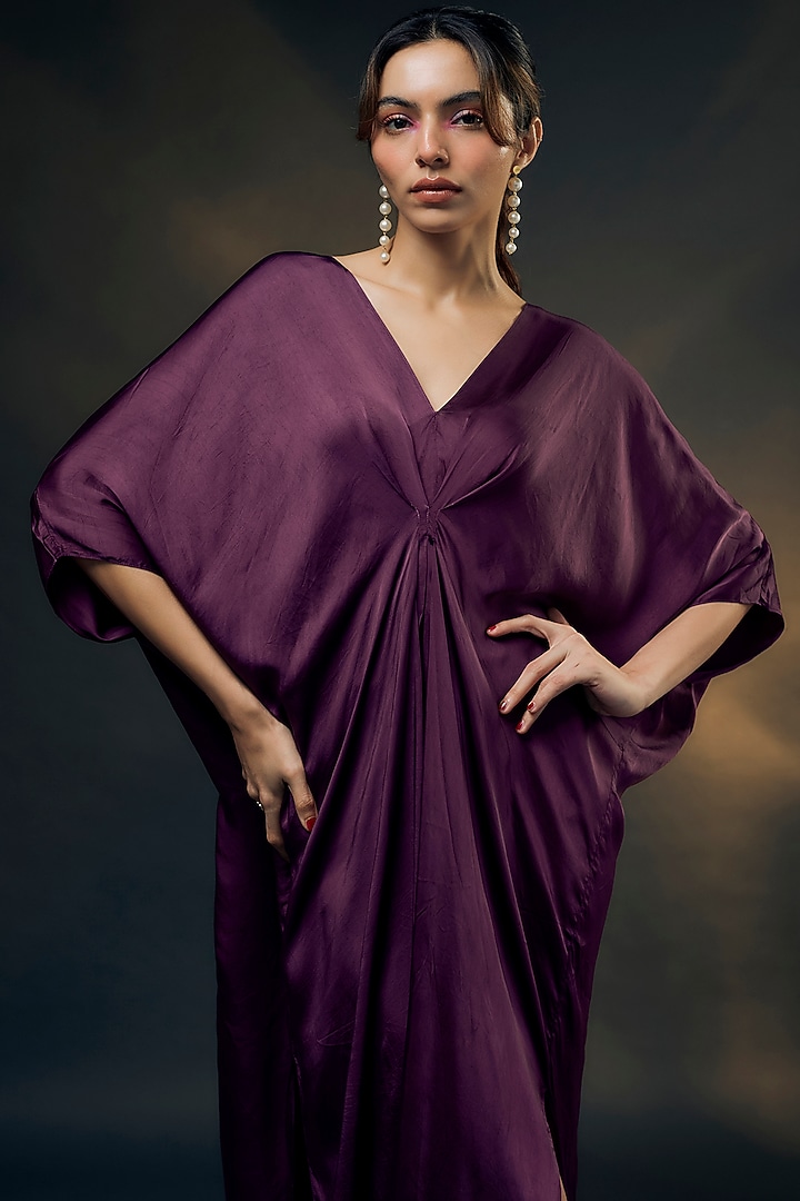 Purple Bamberg Satin Kaftan by Wendell Rodricks at Pernia's Pop Up Shop