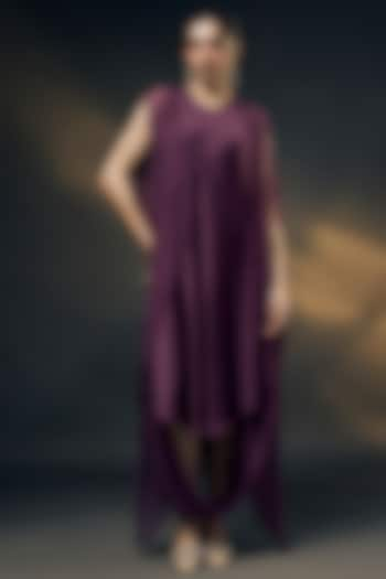 Purple Bamberg Satin & Chiffon Cape Dress by Wendell Rodricks at Pernia's Pop Up Shop