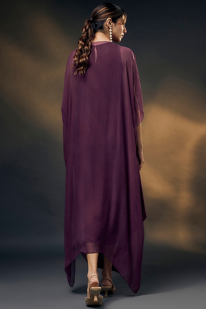 Purple Bamberg Satin & Chiffon Cape Vacation Dress by Wendell Rodricks at Pernia's Pop Up Shop