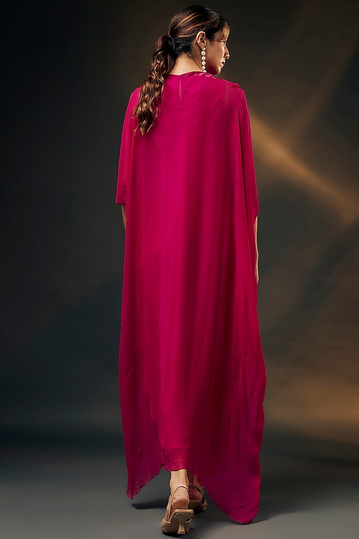 Pink Bamberg Satin & Chiffon Cape Vacation Dress by Wendell Rodricks at Pernia's Pop Up Shop