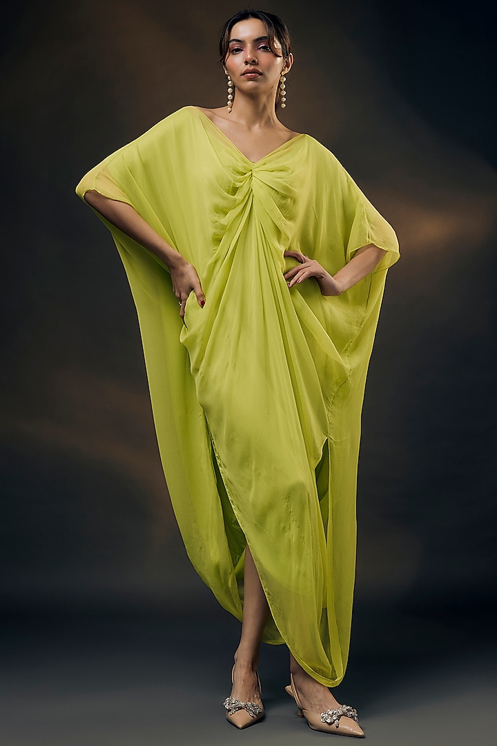 Yellow Bamberg Satin & Chiffon Jumpsuit With Inner by Wendell Rodricks at Pernia's Pop Up Shop