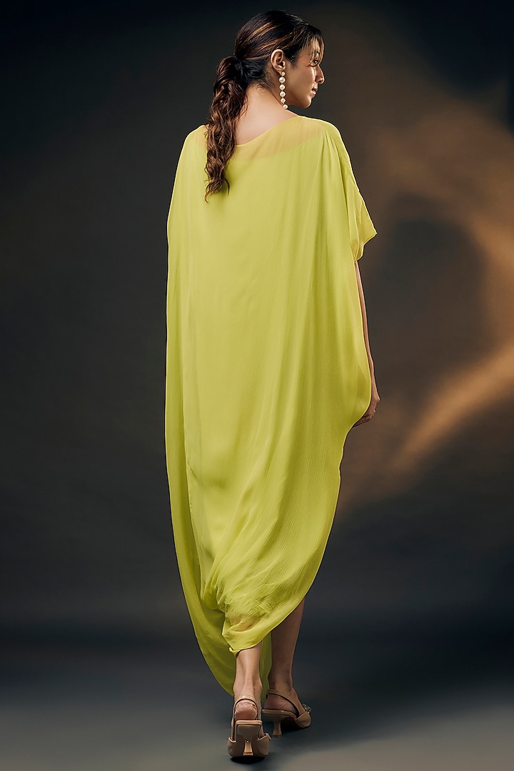Yellow Bamberg Satin & Chiffon Jumpsuit With Inner by Wendell Rodricks at Pernia's Pop Up Shop