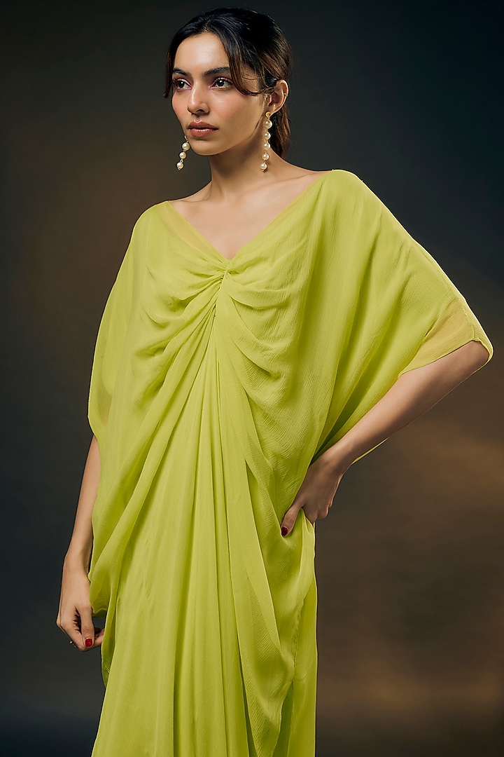 Yellow Bamberg Satin & Chiffon Jumpsuit With Inner by Wendell Rodricks at Pernia's Pop Up Shop