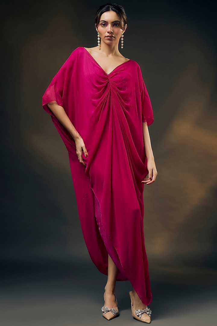 Pink Bamberg Satin & Chiffon Jumpsuit With Inner by Wendell Rodricks at Pernia's Pop Up Shop