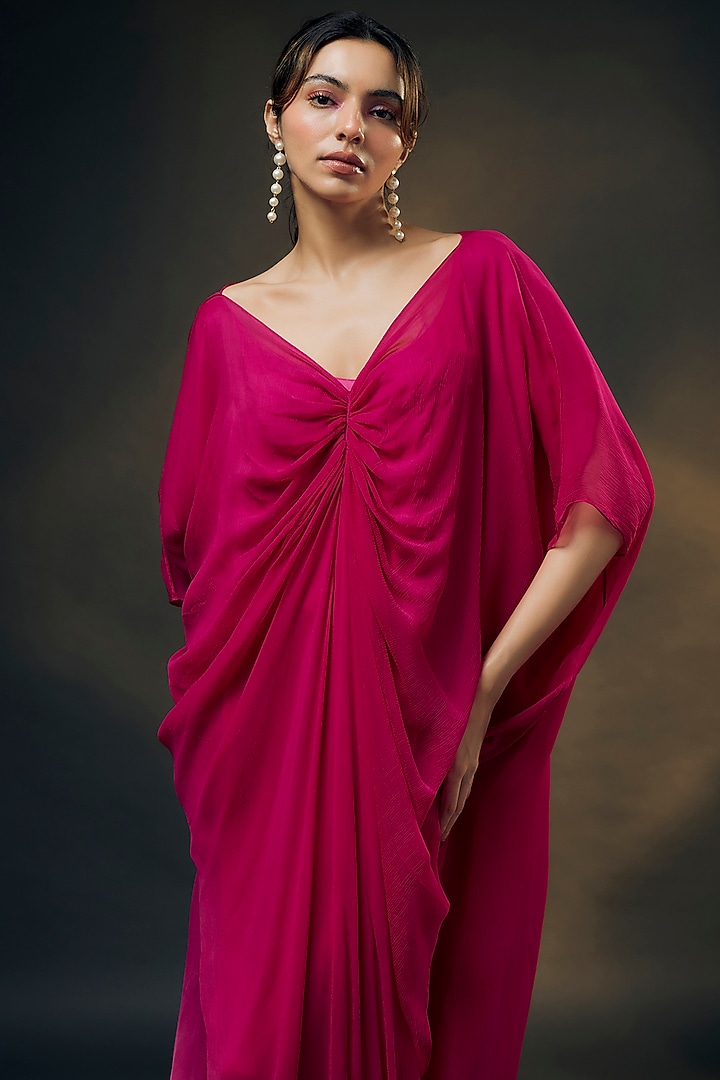 Pink Bamberg Satin & Chiffon Jumpsuit With Inner by Wendell Rodricks at Pernia's Pop Up Shop