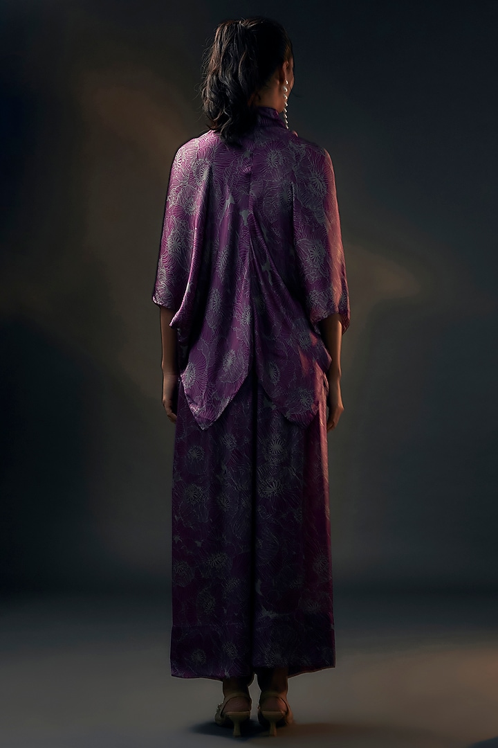 Aubergine Bamberg Satin Printed Co-Ord Set by Wendell Rodricks at Pernia's Pop Up Shop