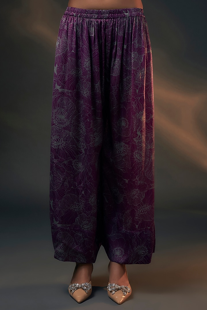 Aubergine Bamberg Satin Printed Co-Ord Set by Wendell Rodricks at Pernia's Pop Up Shop