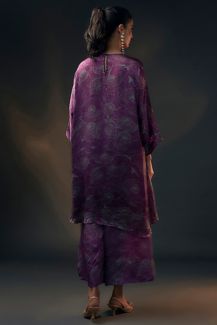 Aubergine Bamberg Satin Printed Co-Ord Set by Wendell Rodricks at Pernia's Pop Up Shop