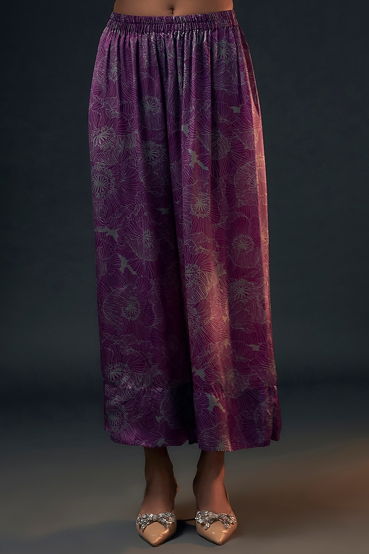 Aubergine Bamberg Satin Printed Co-Ord Set by Wendell Rodricks at Pernia's Pop Up Shop