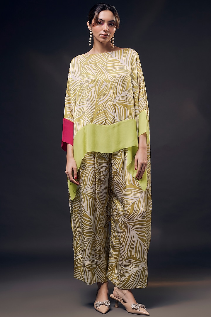 Mustard & Off-White Bamberg Satin Co-Ord Set by Wendell Rodricks at Pernia's Pop Up Shop