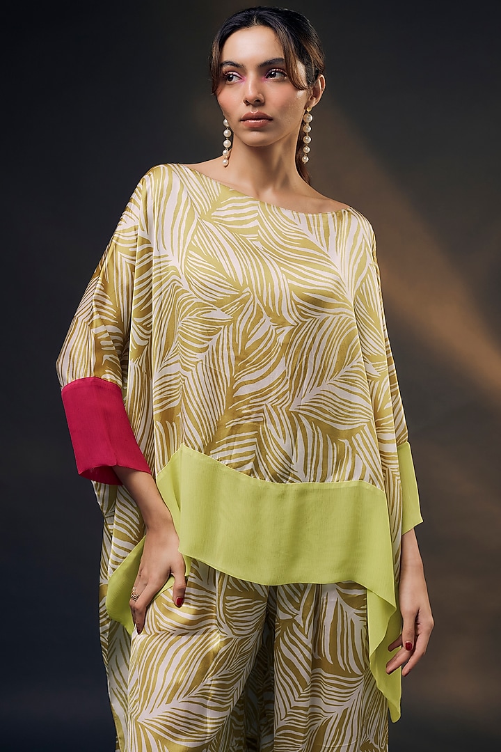 Mustard & Off-White Bamberg Satin Co-Ord Set by Wendell Rodricks at Pernia's Pop Up Shop