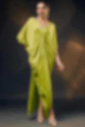 Lime Green Bamberg Satin Kaftan by Wendell Rodricks at Pernia's Pop Up Shop