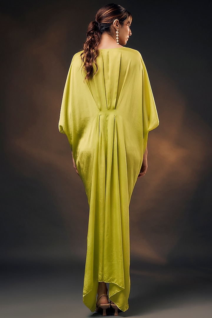 Lime Green Bamberg Satin Kaftan by Wendell Rodricks at Pernia's Pop Up Shop