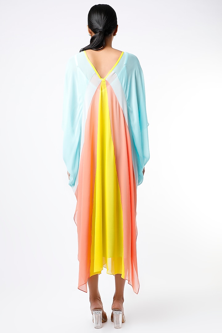 Powder Blue Color Blocked Ruched Kaftan by Wendell Rodricks at Pernia's Pop Up Shop