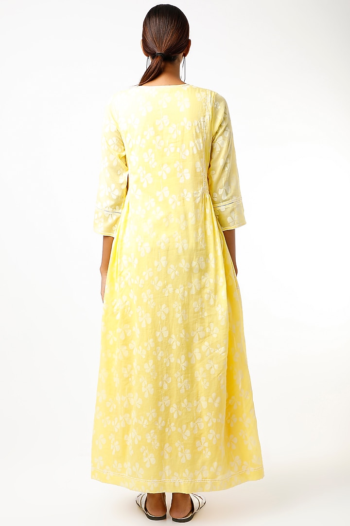 Light Yellow Tonal Printed Summer Dress by Wendell Rodricks at Pernia's Pop Up Shop