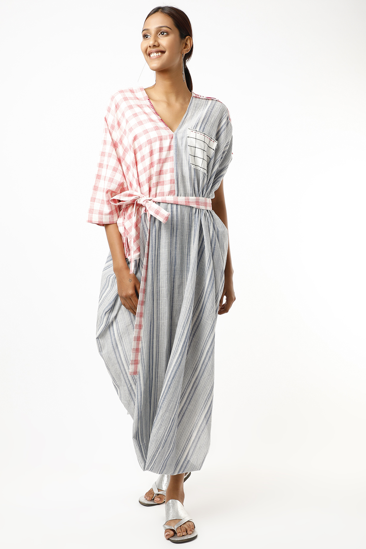 Grey Striped Kaftan by Wendell Rodricks