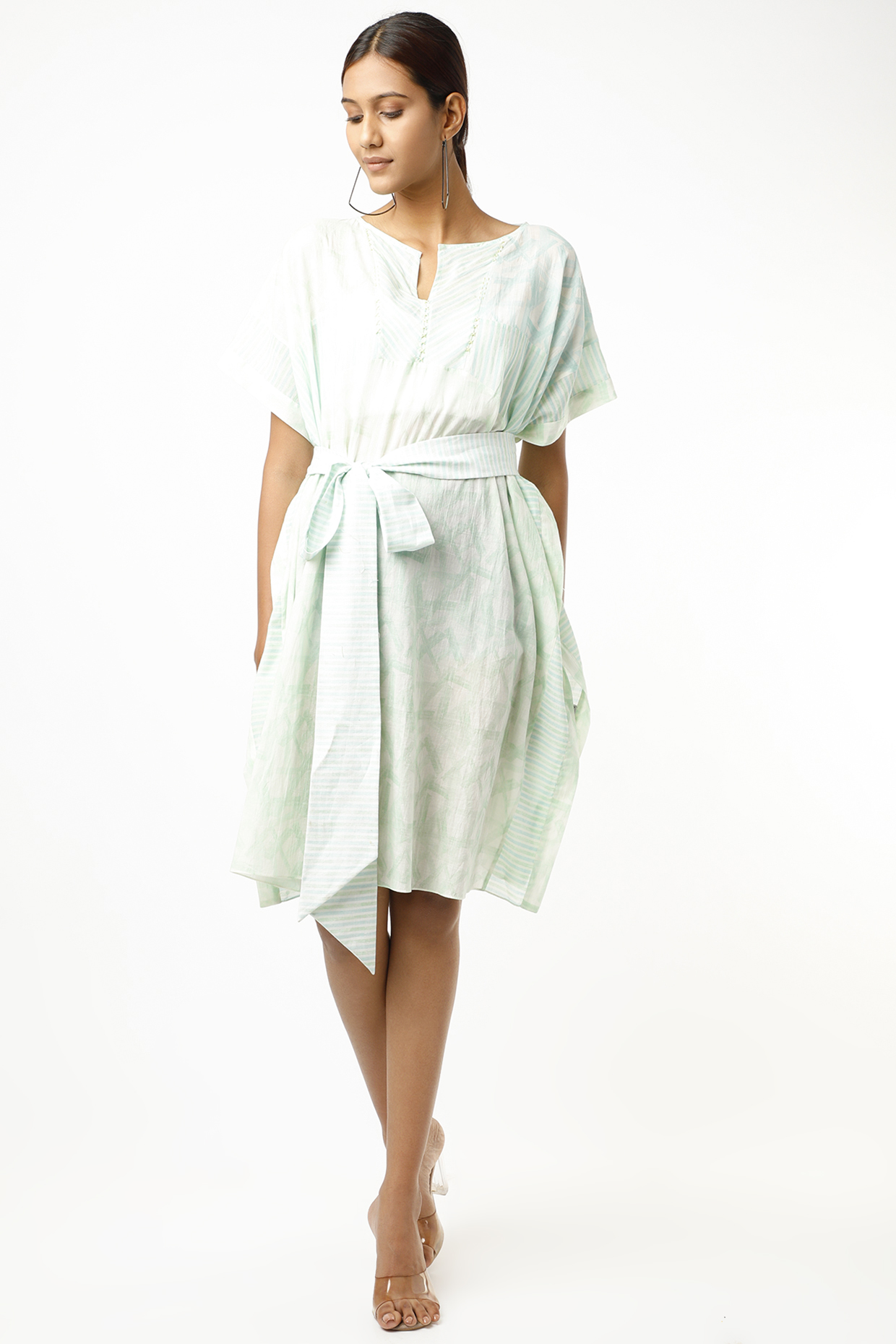 Aqua Geometric Patchwork Printed Kaftan by Wendell Rodricks at Pernia's Pop Up Shop