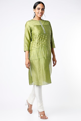 Green All Over Pintuck Kurta by Wendell Rodricks