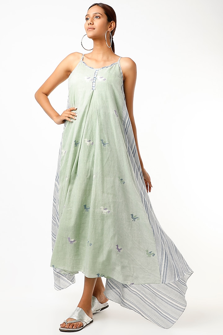 Mint Jamdani Maxi Dress by Wendell Rodricks