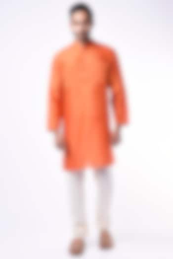 Orange Chanderi Silk  Kurta by Wendell Rodricks Men