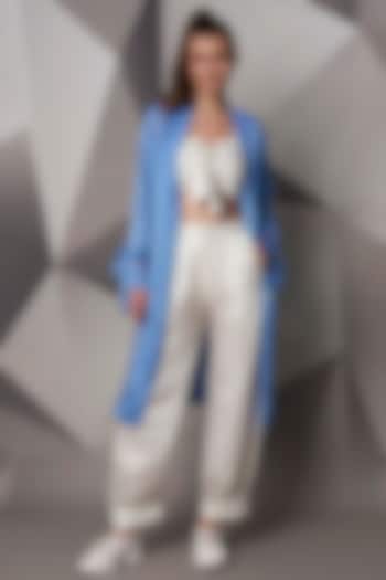 Sky Blue Satin Linen Cape by Wendell Rodricks at Pernia's Pop Up Shop