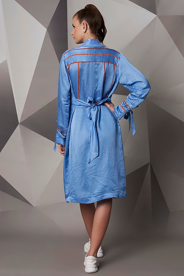Sky Blue Satin Linen Cape by Wendell Rodricks at Pernia's Pop Up Shop