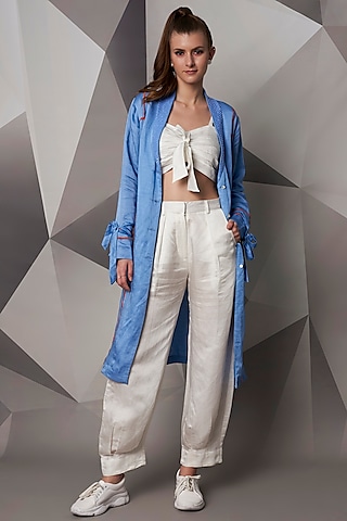 White Satin Linen Pants by Wendell Rodricks