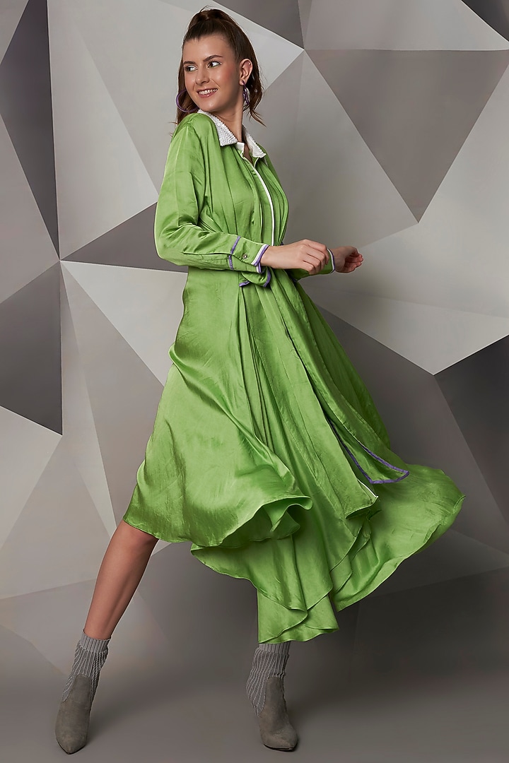 Green Hi-Low Summer Dress With Waist Tie-up by Wendell Rodricks at Pernia's Pop Up Shop