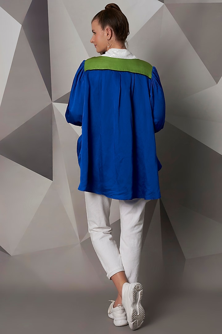 Royal Blue Top With White Collar by Wendell Rodricks at Pernia's Pop Up Shop