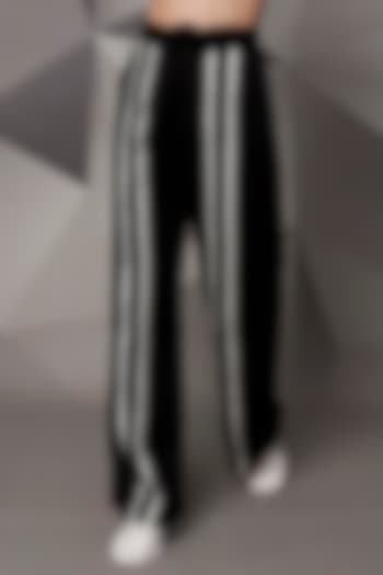 Black Satin Linen Jogger Pants by Wendell Rodricks