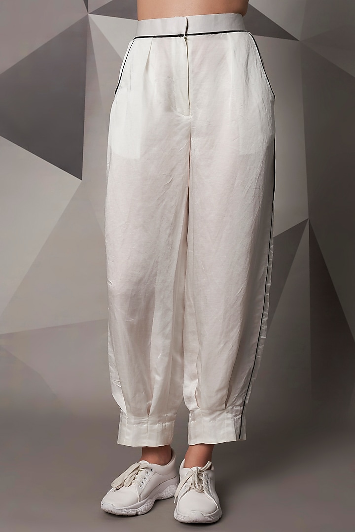 White Satin Linen Jogger Pants by Wendell Rodricks at Pernia's Pop Up Shop