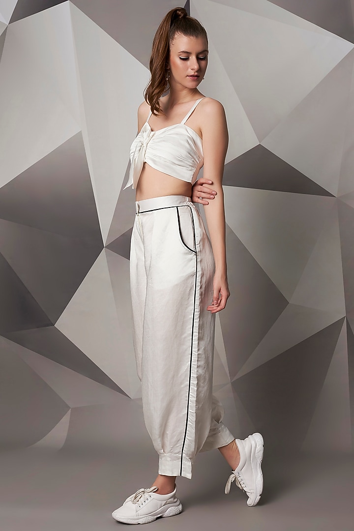 White Satin Linen Jogger Pants by Wendell Rodricks at Pernia's Pop Up Shop