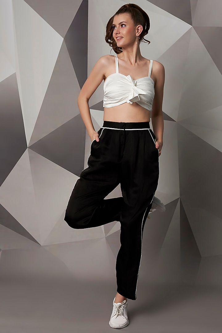 Black Satin Linen Jogger Pants by Wendell Rodricks at Pernia's Pop Up Shop