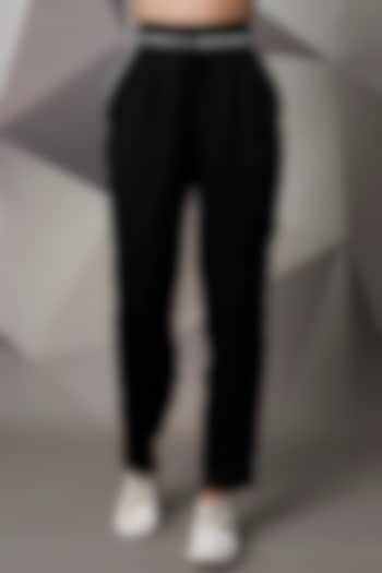Black Satin Linen Jogger Pants by Wendell Rodricks