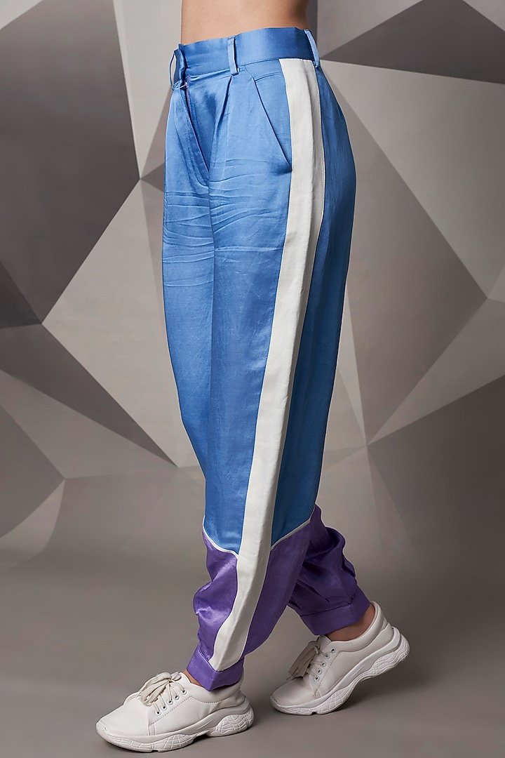 Sky Blue Satin Linen Jogger Pants by Wendell Rodricks at Pernia's Pop Up Shop