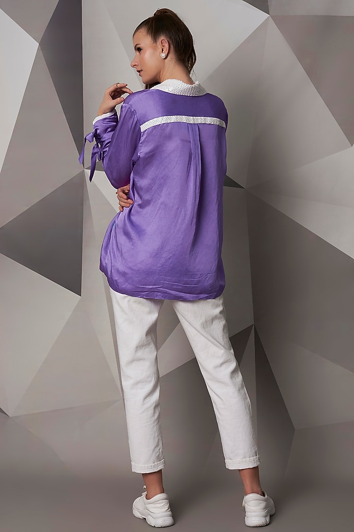Lavender Satin Linen Casual Shirt by Wendell Rodricks at Pernia's Pop Up Shop